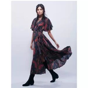 Free People Sweet Escape Maxi Dress Red Abstract